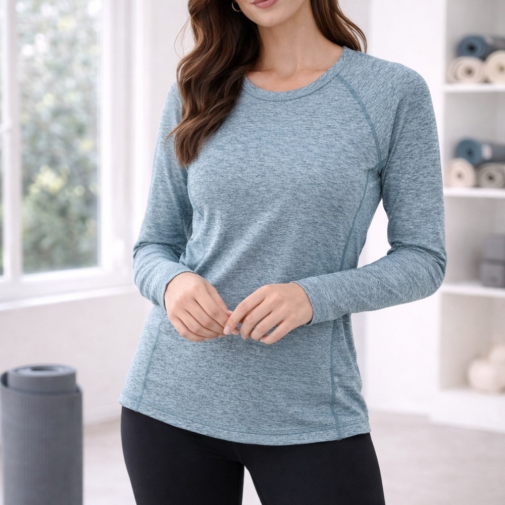 Senita Athletics Heathered Green Long Sleeve Top Size S NWT